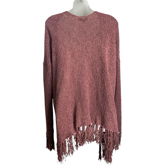 Very J Fringe Open Cardigan Women's Large Mauve Boho Chunky Knit Sweater Western - Picture 7 of 11